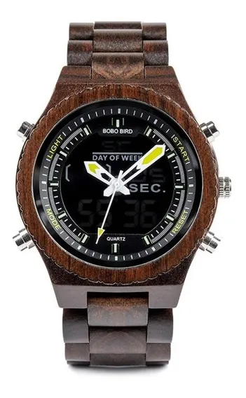 Reloj Bobo Bird P02-1 Caballero Display Dual Verde