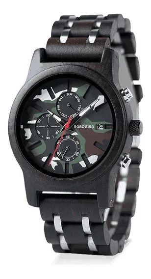 Reloj Bobobird Madera Camuflaje R17-1 Para Hombre Elegante