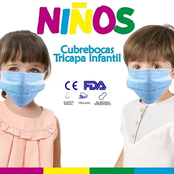 Kit 100 Tapabocas Cubreboca Infantil Diseños Niños Tricapa 
